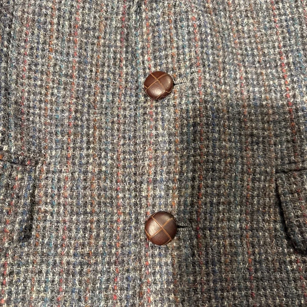 Harris Tweed Mens Wool Blazer Sport Coat Grey Brown Check USA Made 2 Button